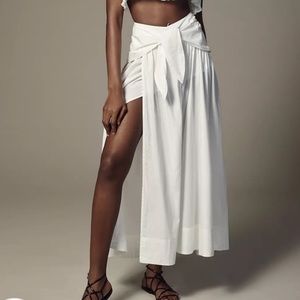 Anthropologie Cotton White Tie Front Skirt